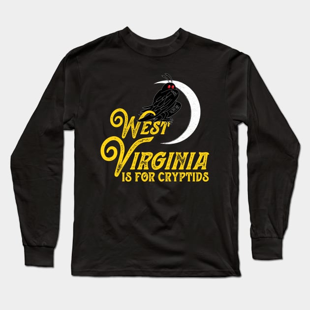 West Virginia Is For Cryptids Mothman Design Long Sleeve T-Shirt by Strangeology